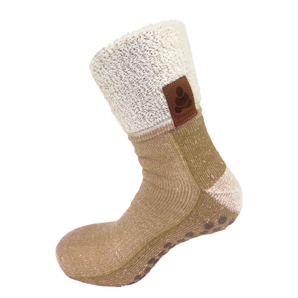 Buddha Socks, antiskli ullsokker, beige - Supcare