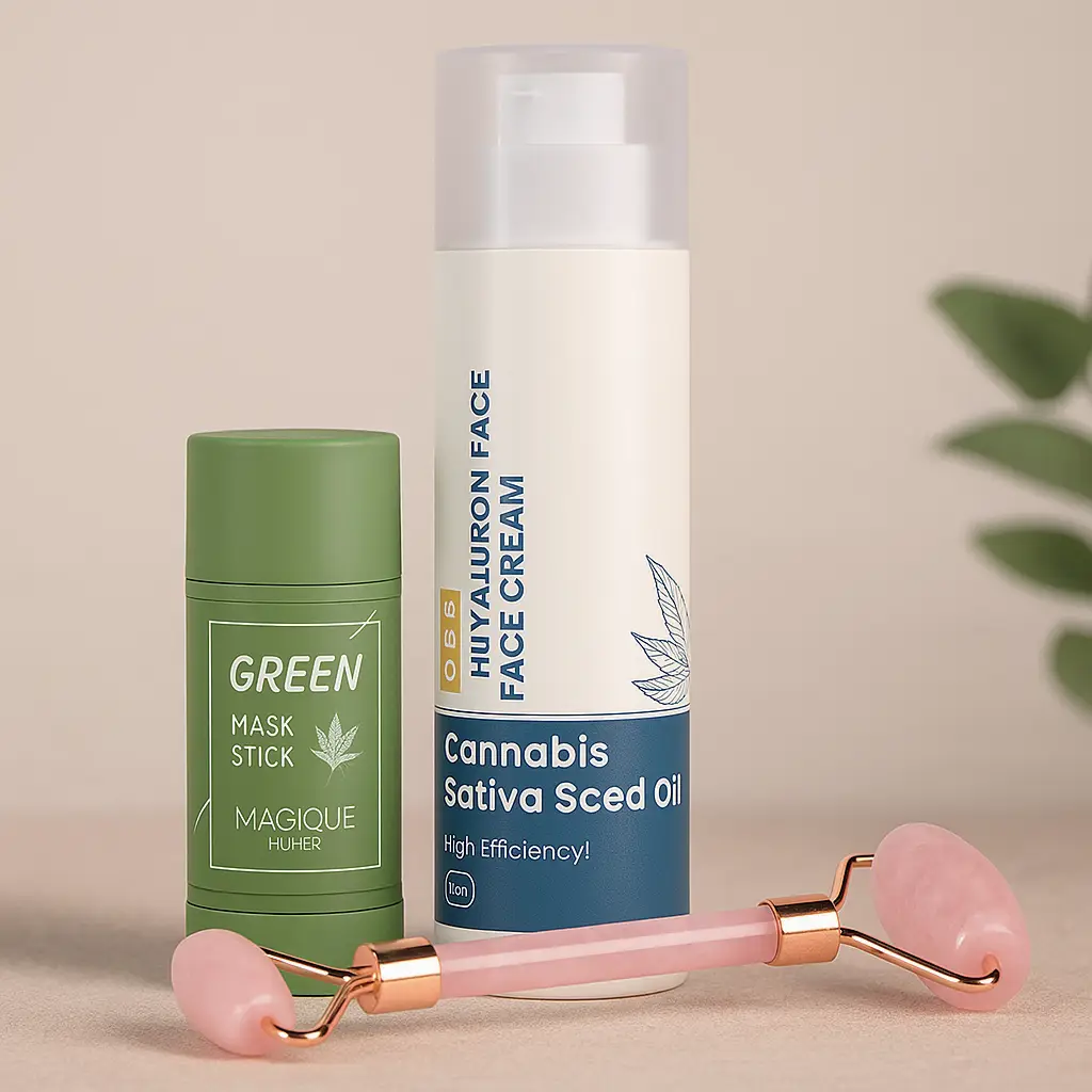 Glow Balance – Fuktgivende og rensende hudpleiesett med jade-rulle