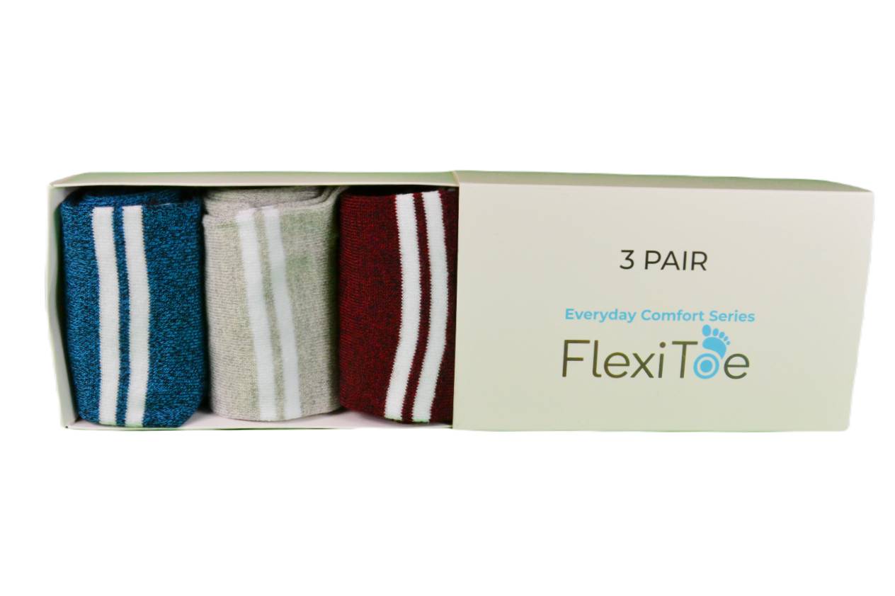 Tåsokker i bomullsblandede farger, 3-pakning - FlexiToe Everyday Comfort Series