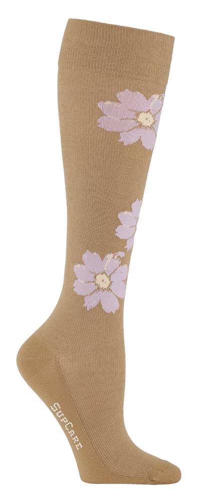 Supcare Støttestrømper i bomull med blomster Klass 1 beige