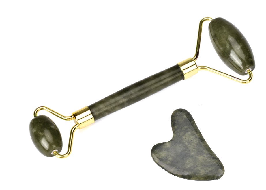 Gua Sha Set: Buet grønn Jade roller og Gua Sha stein - Mediconline