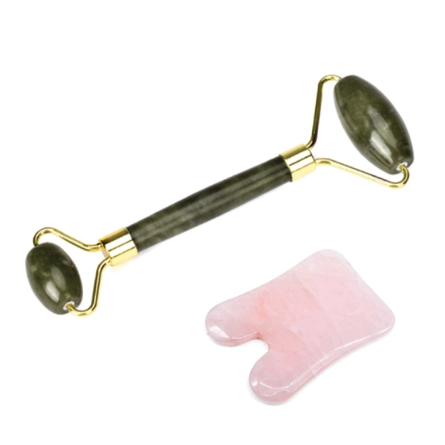 Jade Roller med Gua Sha Stone i rosakvarts