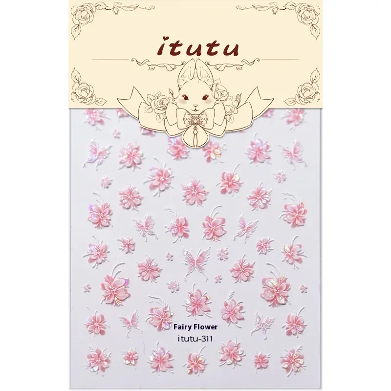 Negleklistremerker rosa blomster – Fairy Flower