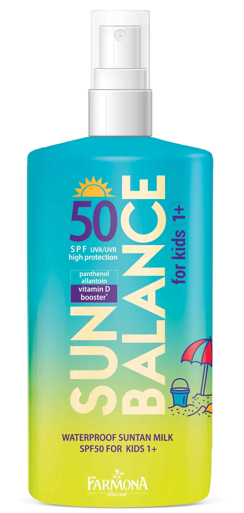 Solkrem SPF 50 for barn 1+ med vann- og sandresistens - SUN BALANCE