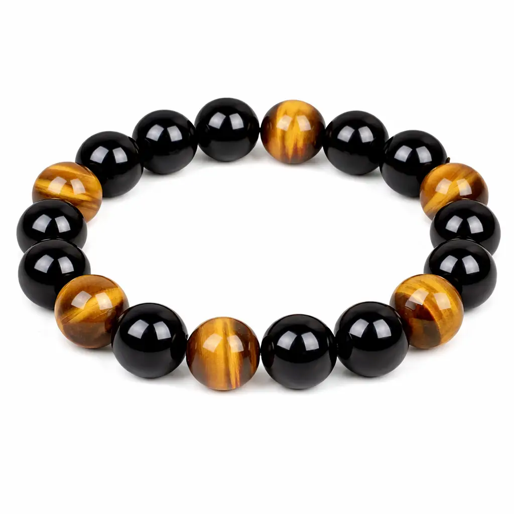 Perlearmbånd – obsidian og tigerøye - Mediconline