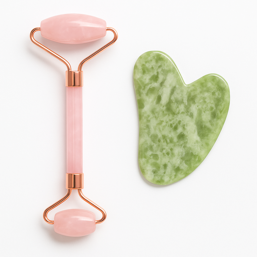 Rosa jaderulle og Gua-Sha-hjerte - Beauty Duo
