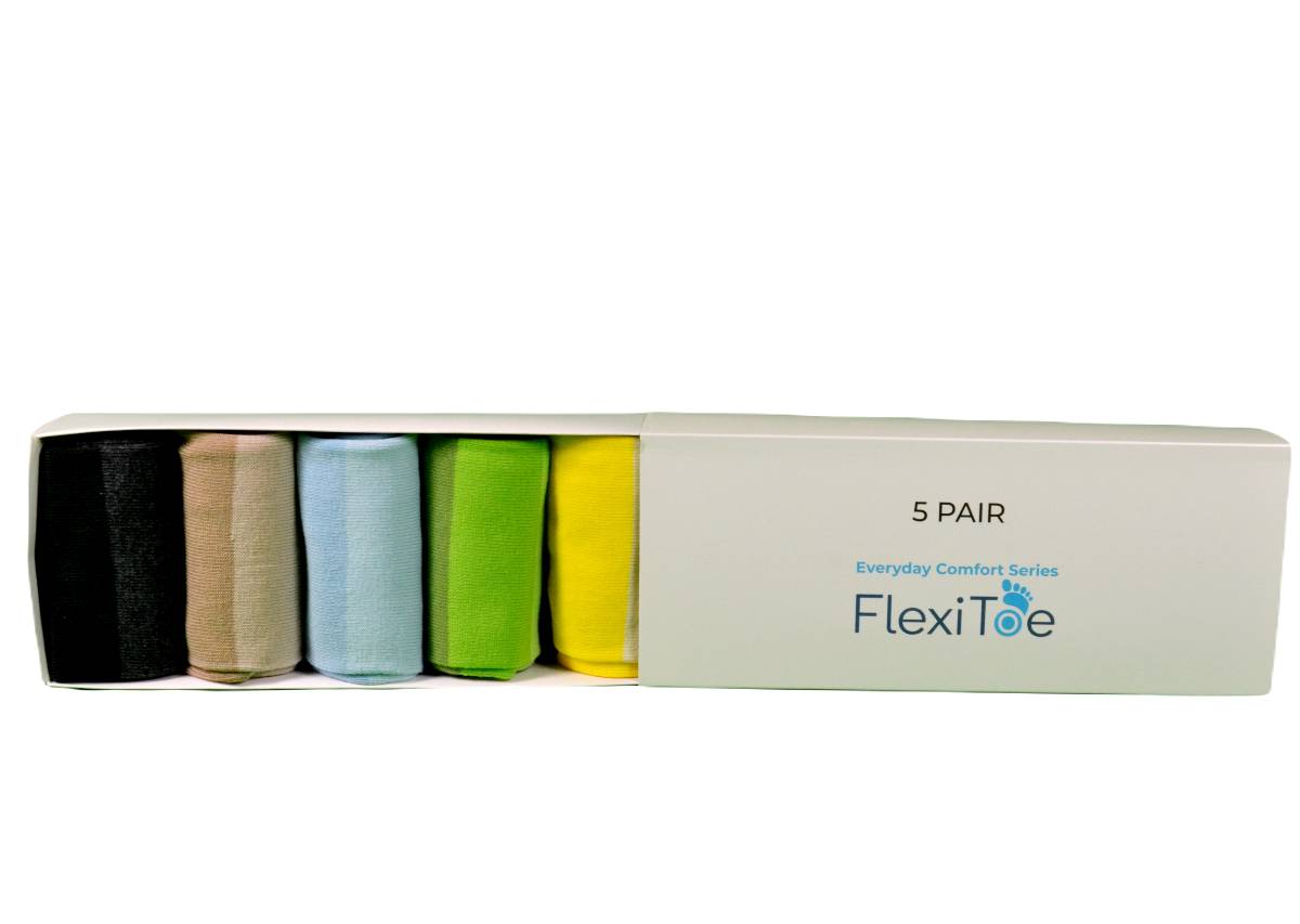 Tåsokker i bomull, blandede farger, 5-pakning - FlexiToe