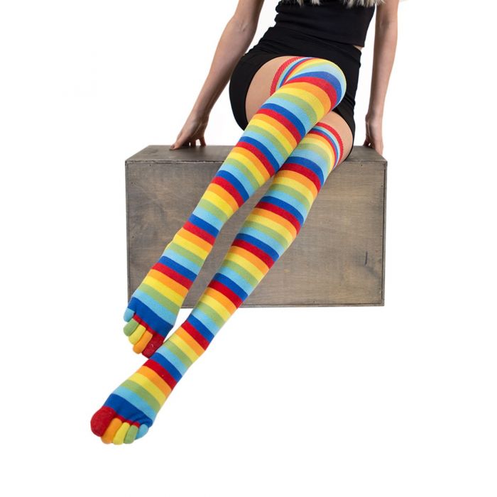 TOETOE Essential - Over Knee, lårhøye tåstrømper, Striped Rainbow