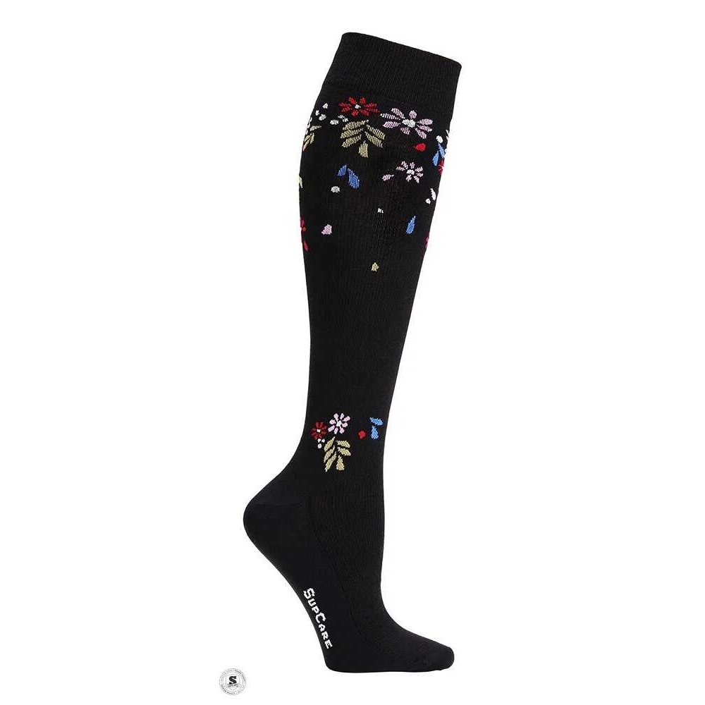Støttesokker Eco Cotton, Flower Shower, Black - Supcare