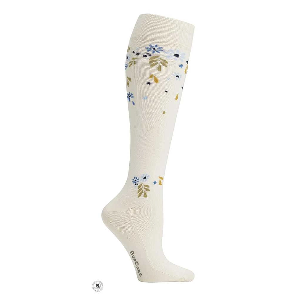 Støttesokker, Eco Cotton, Flower Shower Off White - Supcare